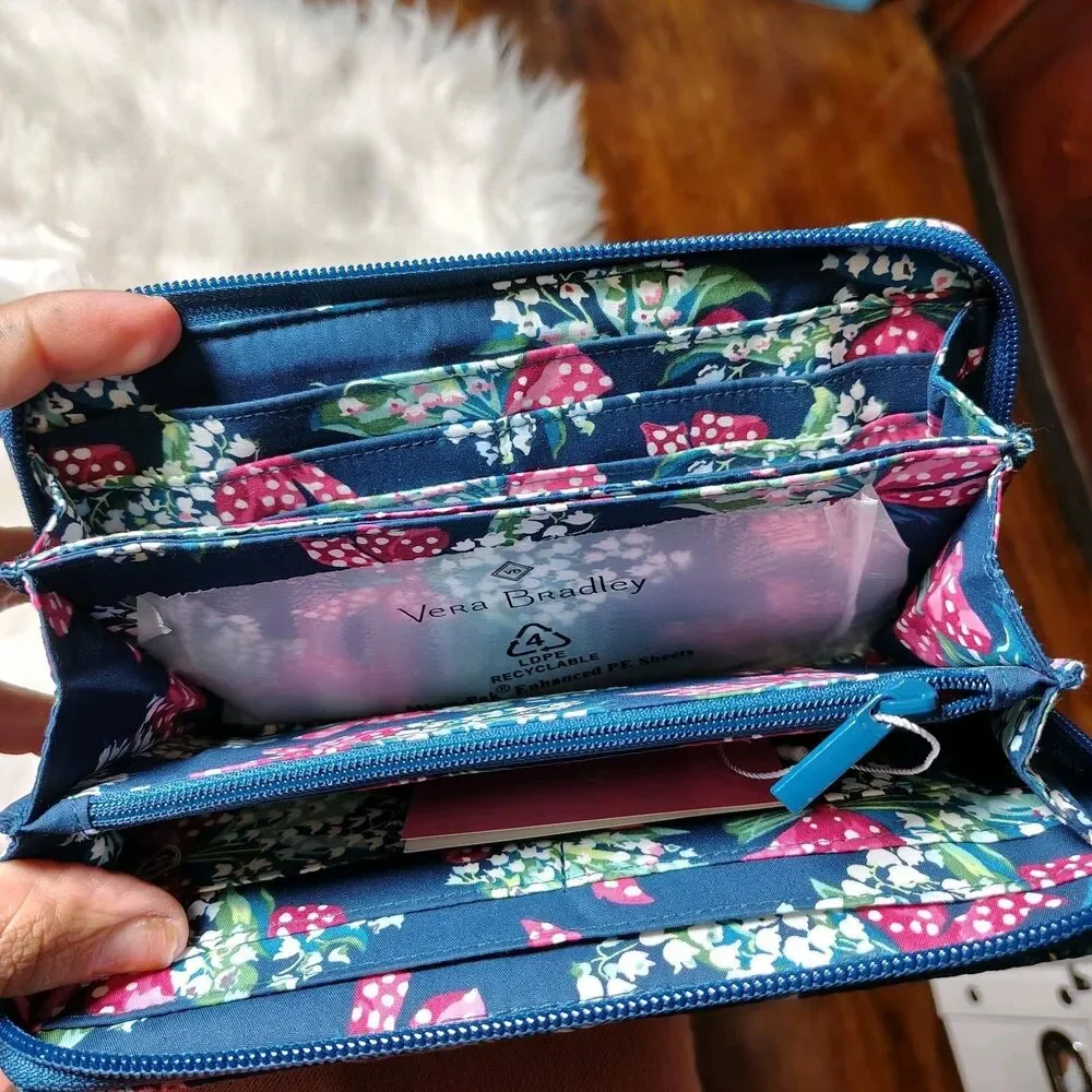 VERA BRADLEY RFID Accordion Wristlet Wallet Rose Toile Navy Blue - Butterfly NWT